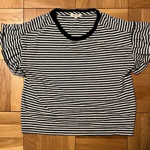 Madewell Women’s Black and White Stripe Ruffle Sleeve Top